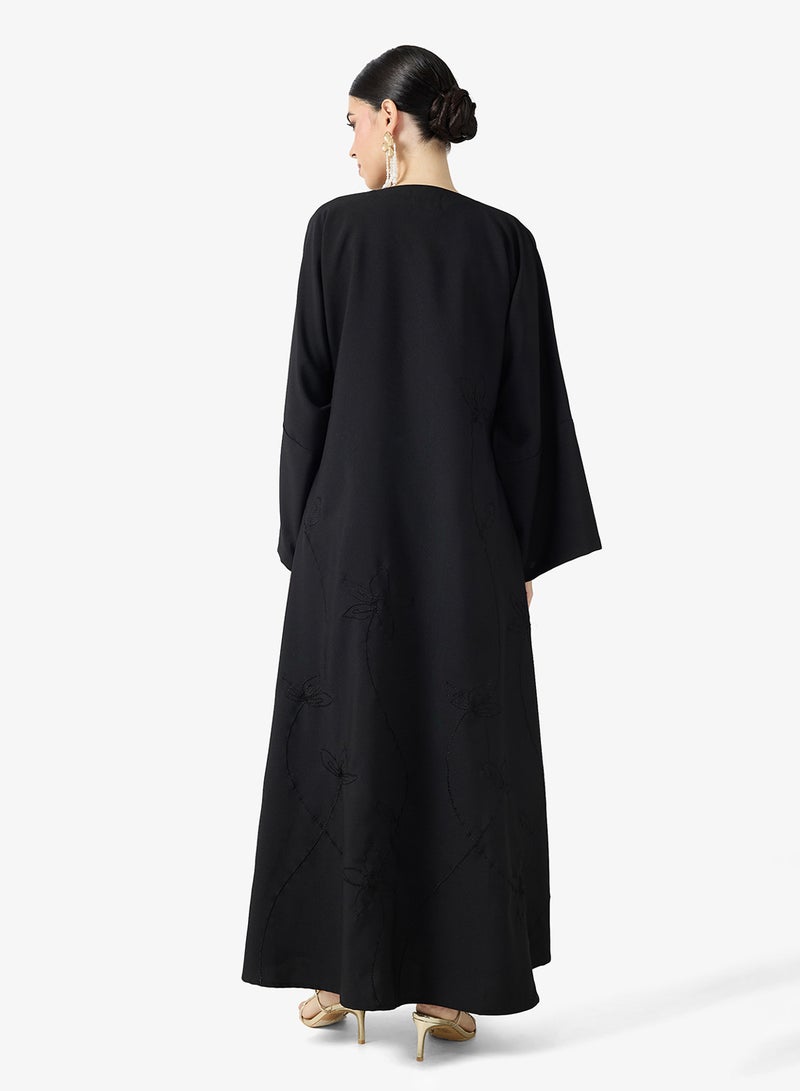 hayas closet Black Embroidered Abaya With Sheila - Image 2